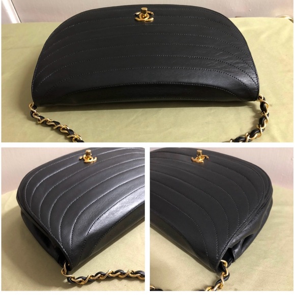 Authentic CHANEL CC Classic Half Moon Lambskin Leather Shoulder Handbag - Picture 6 of 13